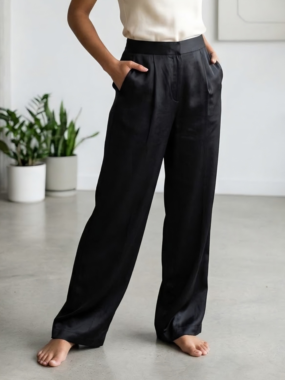 Wilfred Black Satin Wide-Leg Trousers